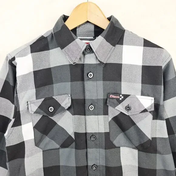 Dixxon Finish Line Flannel Shirt Mens Small Button Up Black White Plaid Casual - Picture 4 of 10